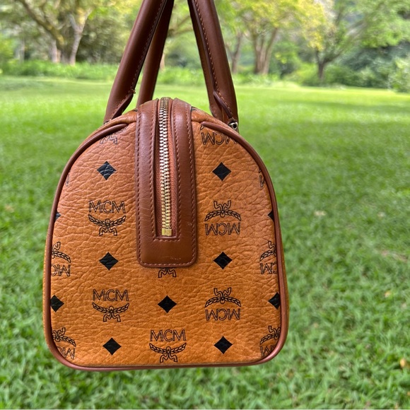 MCM Visetos Satchel Cognac with Bag Charm - Picture 7 of 16